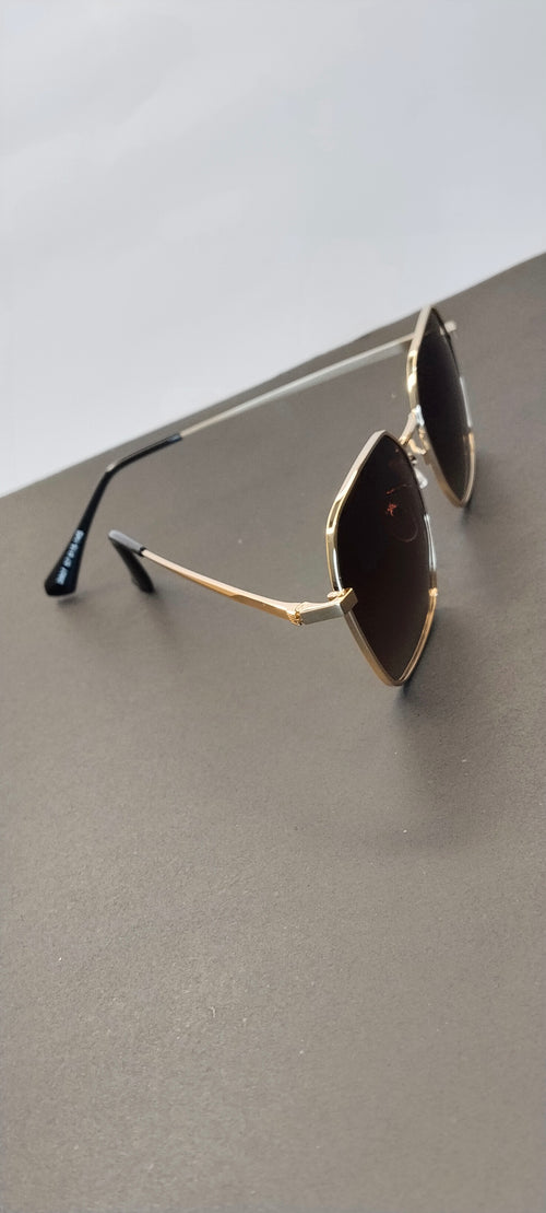 Gold Hexagon Dark Lens Sunglasses