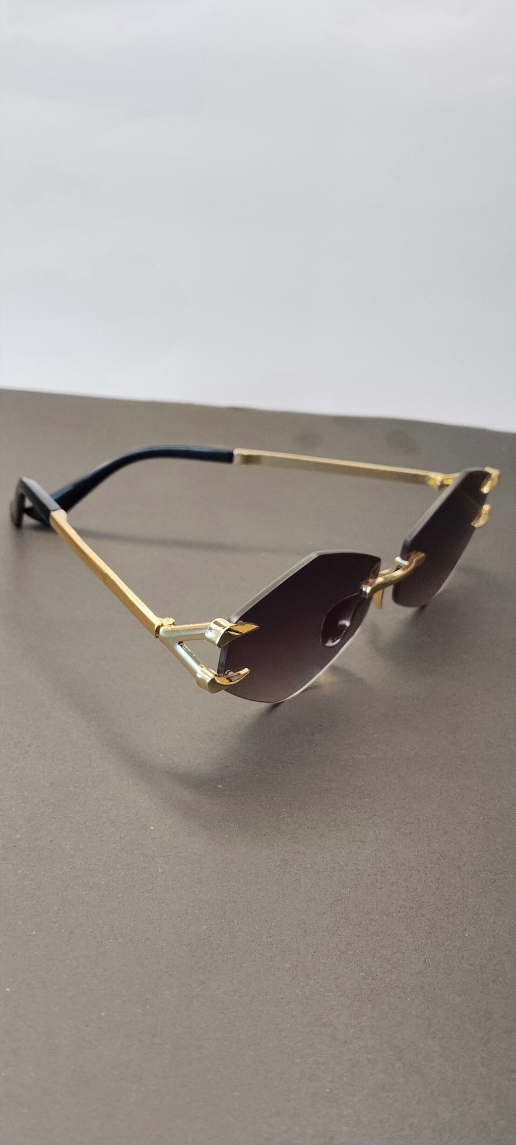 Diamond Cut Rimless Geometric Gold Sunglasses