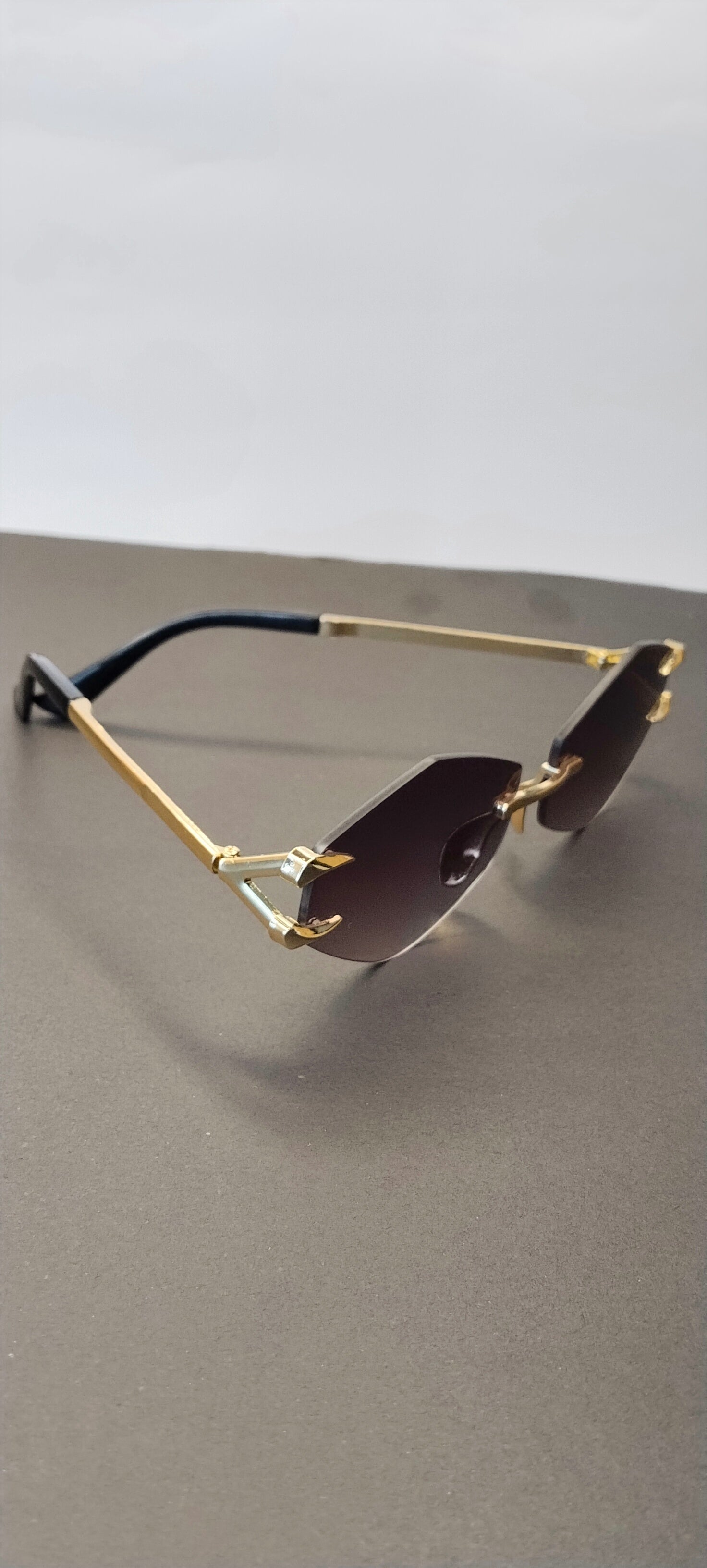 Diamond Cut Rimless Geometric Gold Sunglasses