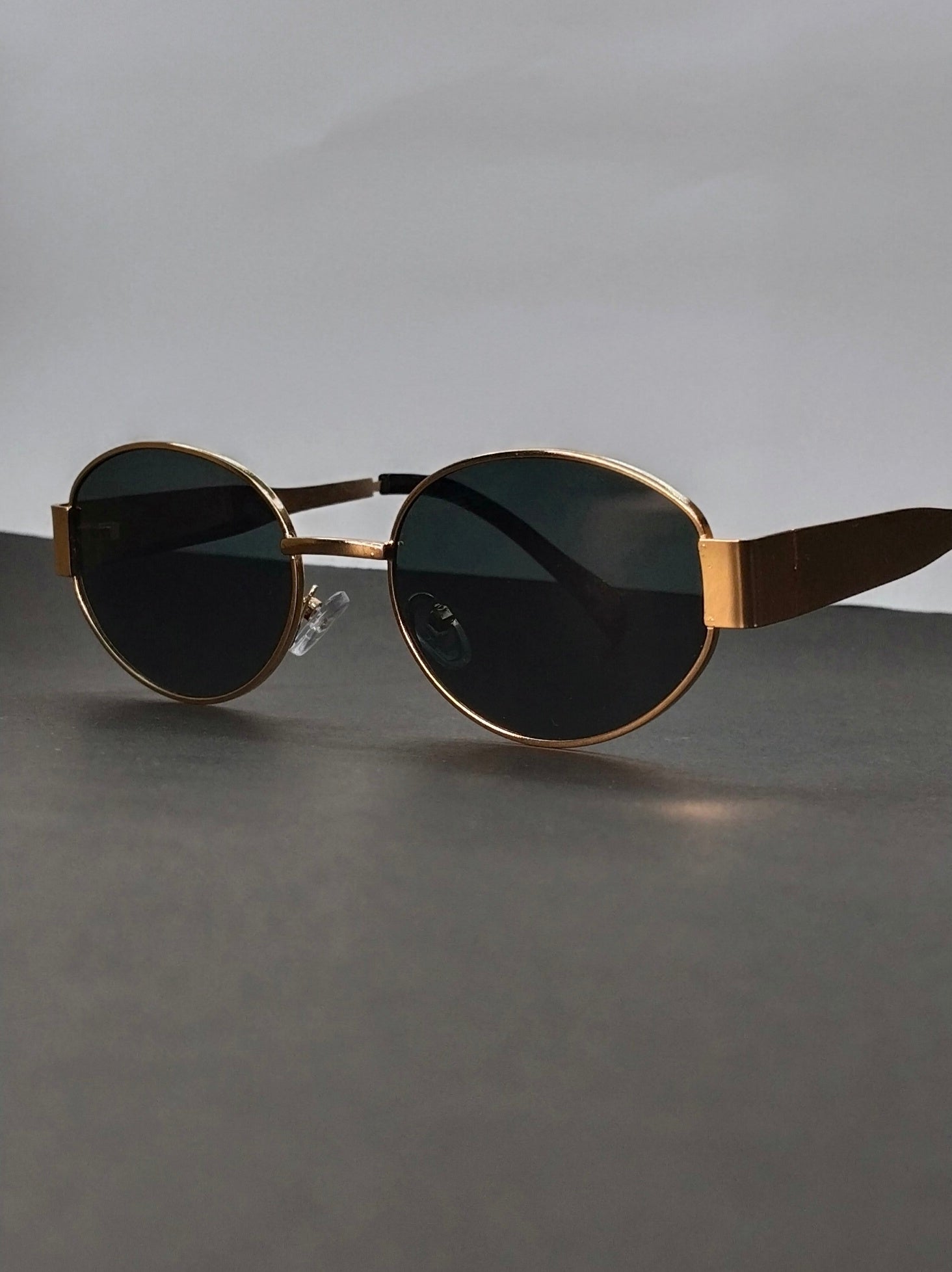 Retro Gold Oval Dark Lens Sunglasses