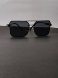 Matte Black Rimless Geometric Aviator Sunglasses