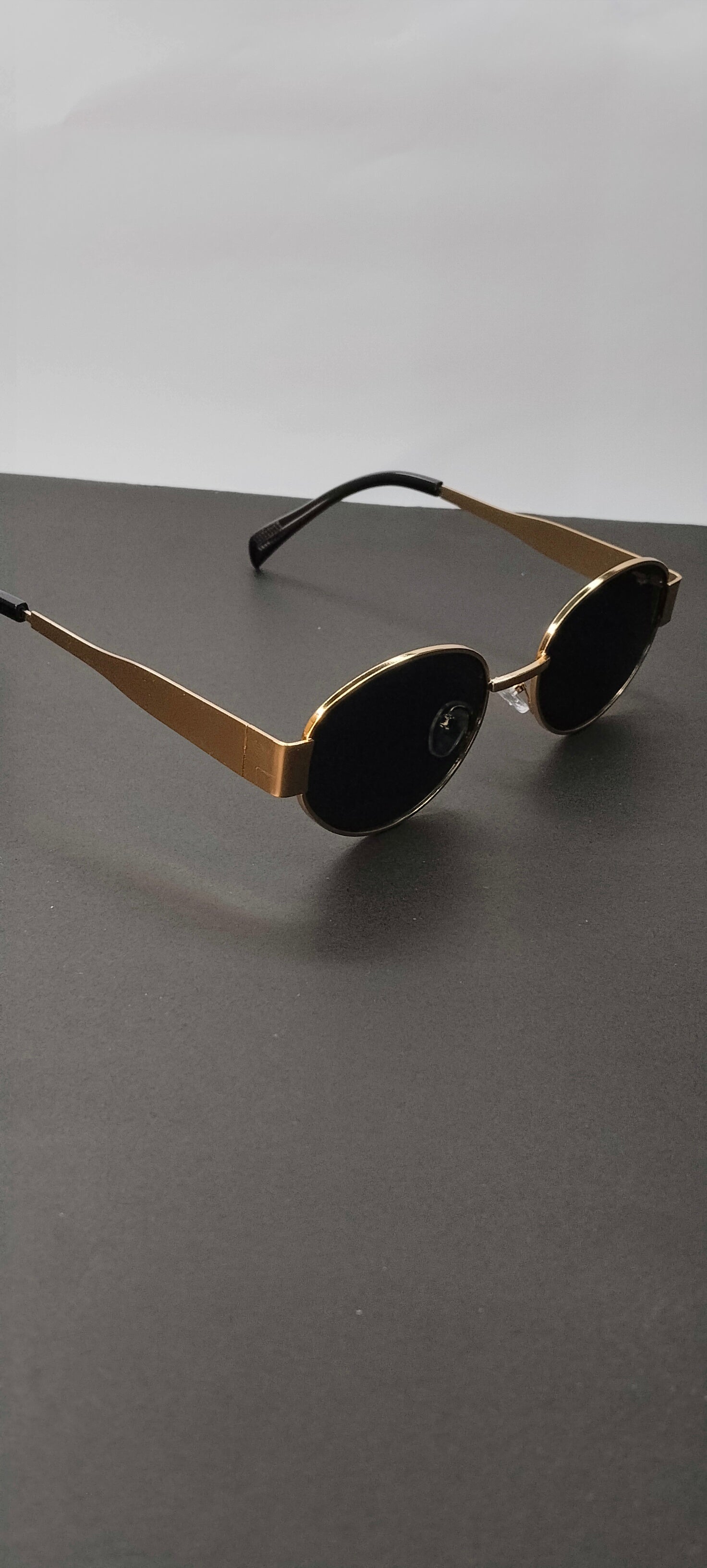 Retro Gold Oval Dark Lens Sunglasses