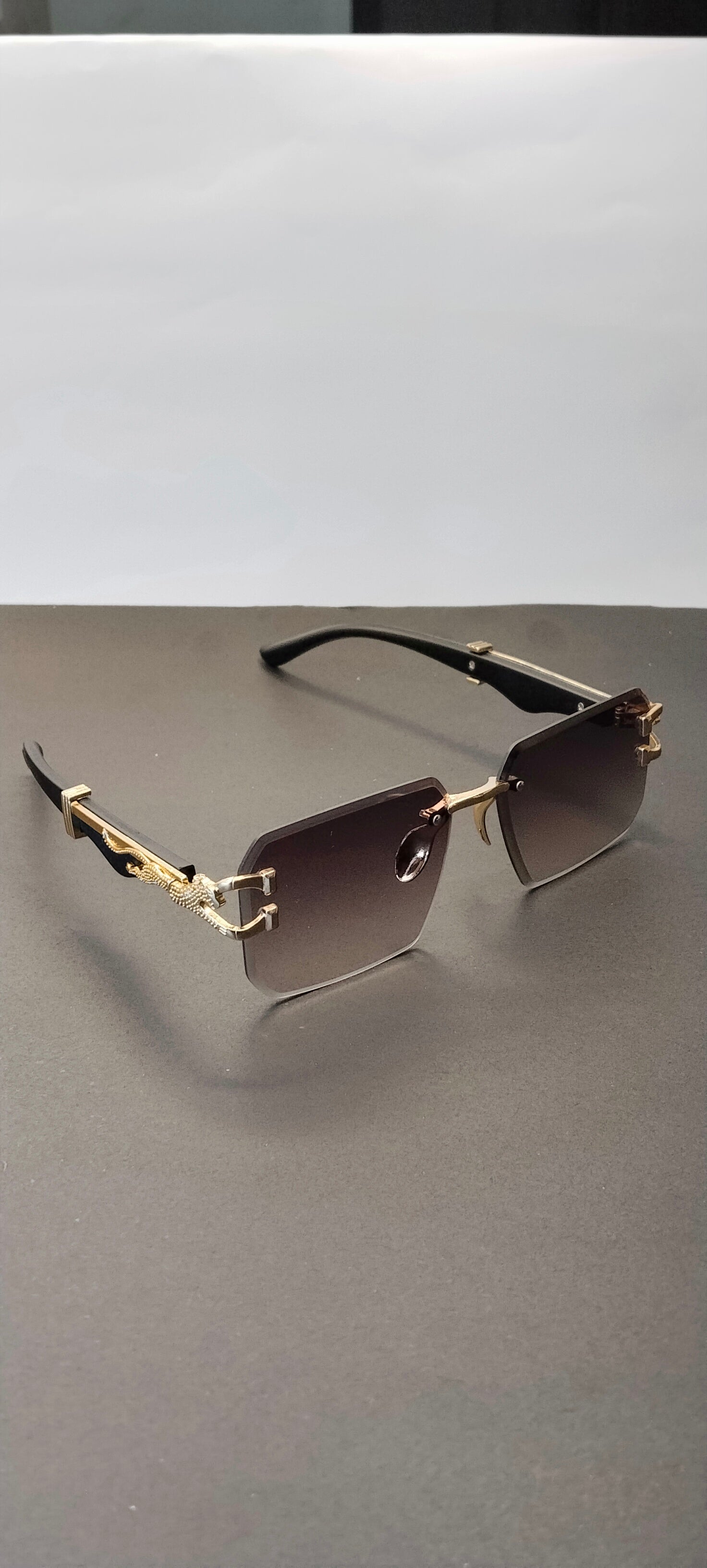 Gold Panther Rimless Rectangle Sunglasses