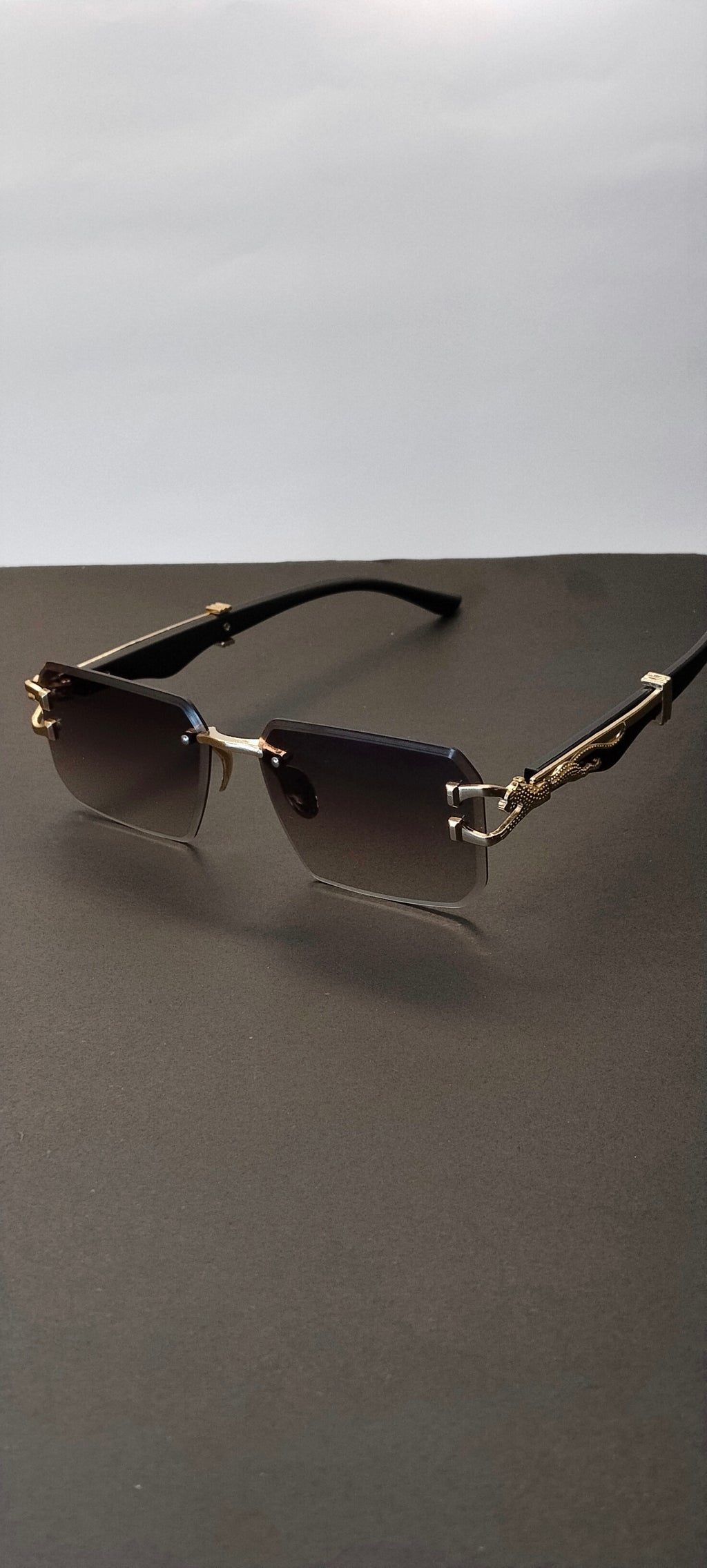 Gold Panther Rimless Rectangle Sunglasses