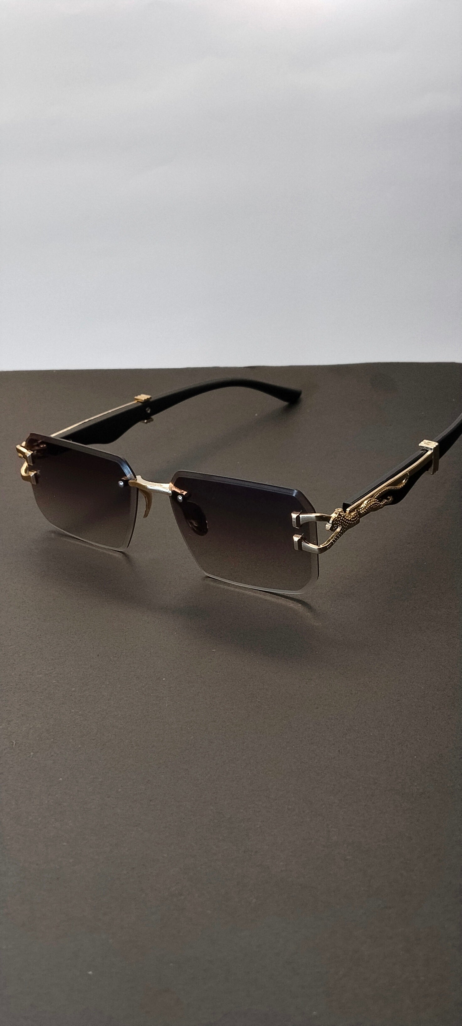 Gold Panther Rimless Rectangle Sunglasses