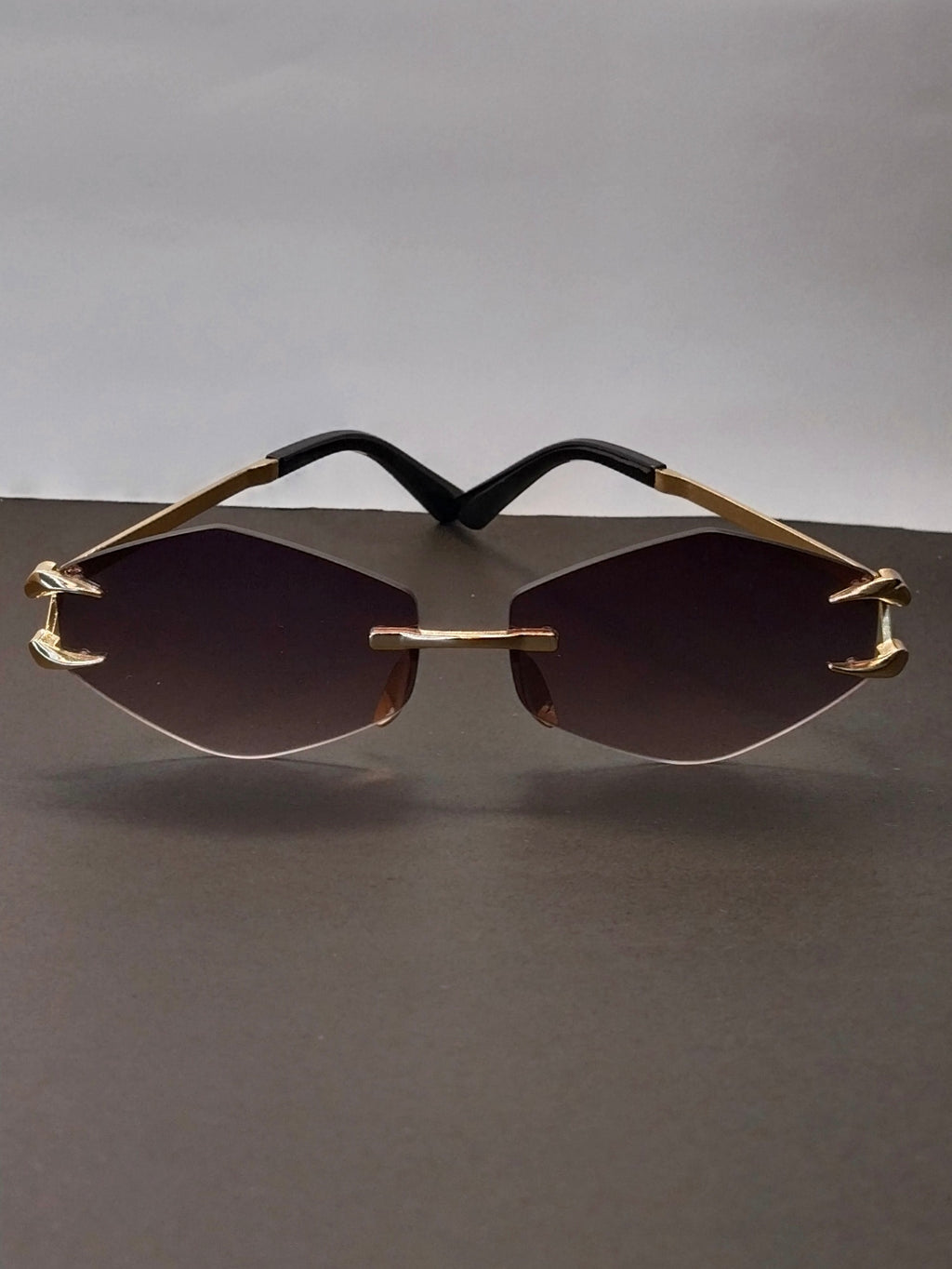 Diamond Cut Rimless Geometric Gold Sunglasses