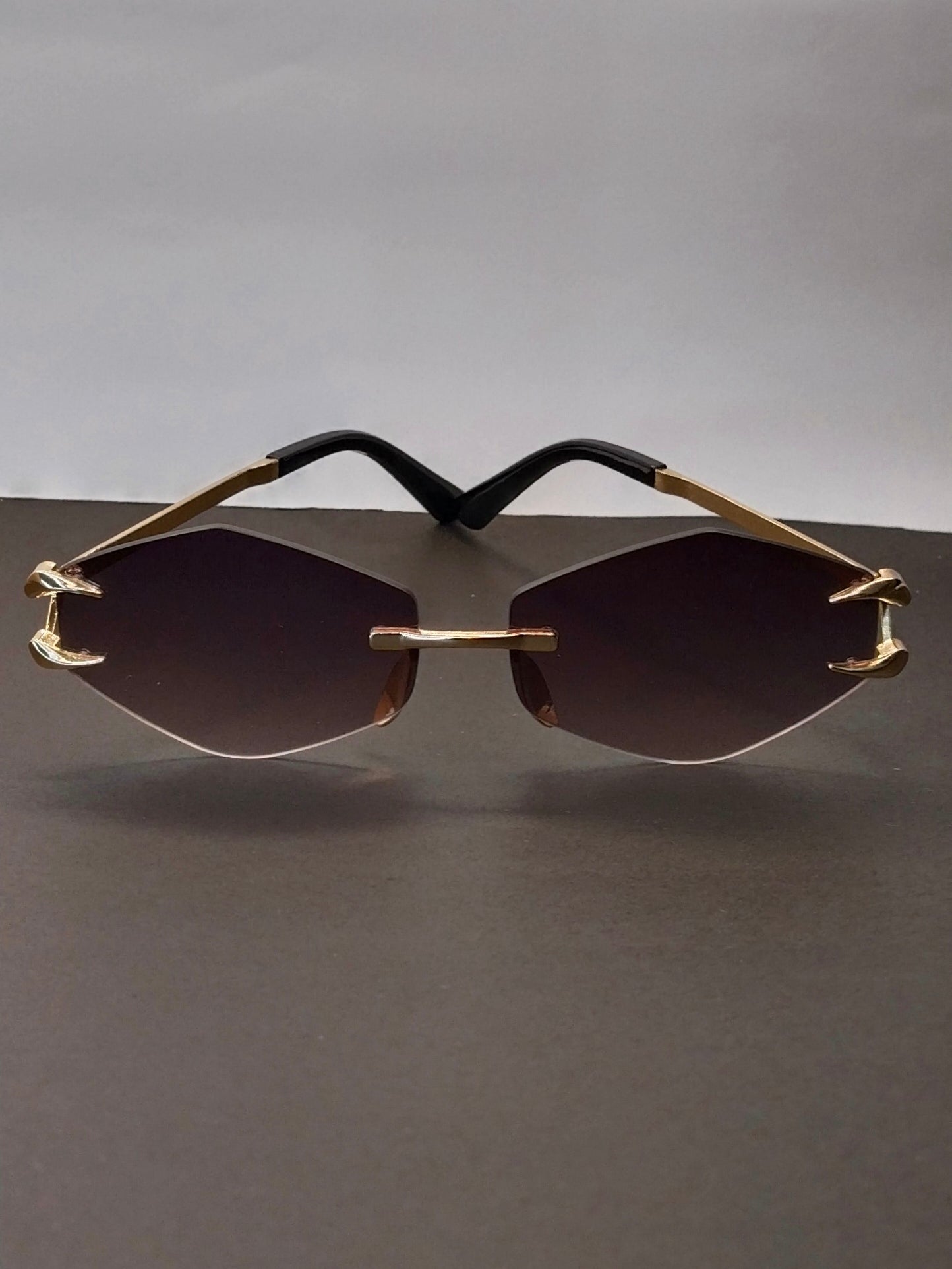 Diamond Cut Rimless Geometric Gold Sunglasses