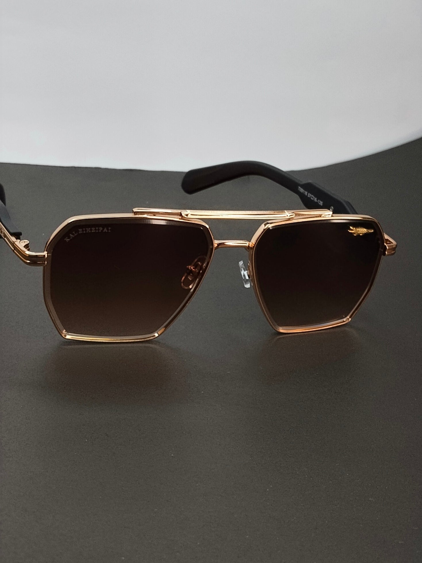 Gold Hexagon Gradient Sunglasses Double Bridge Frame