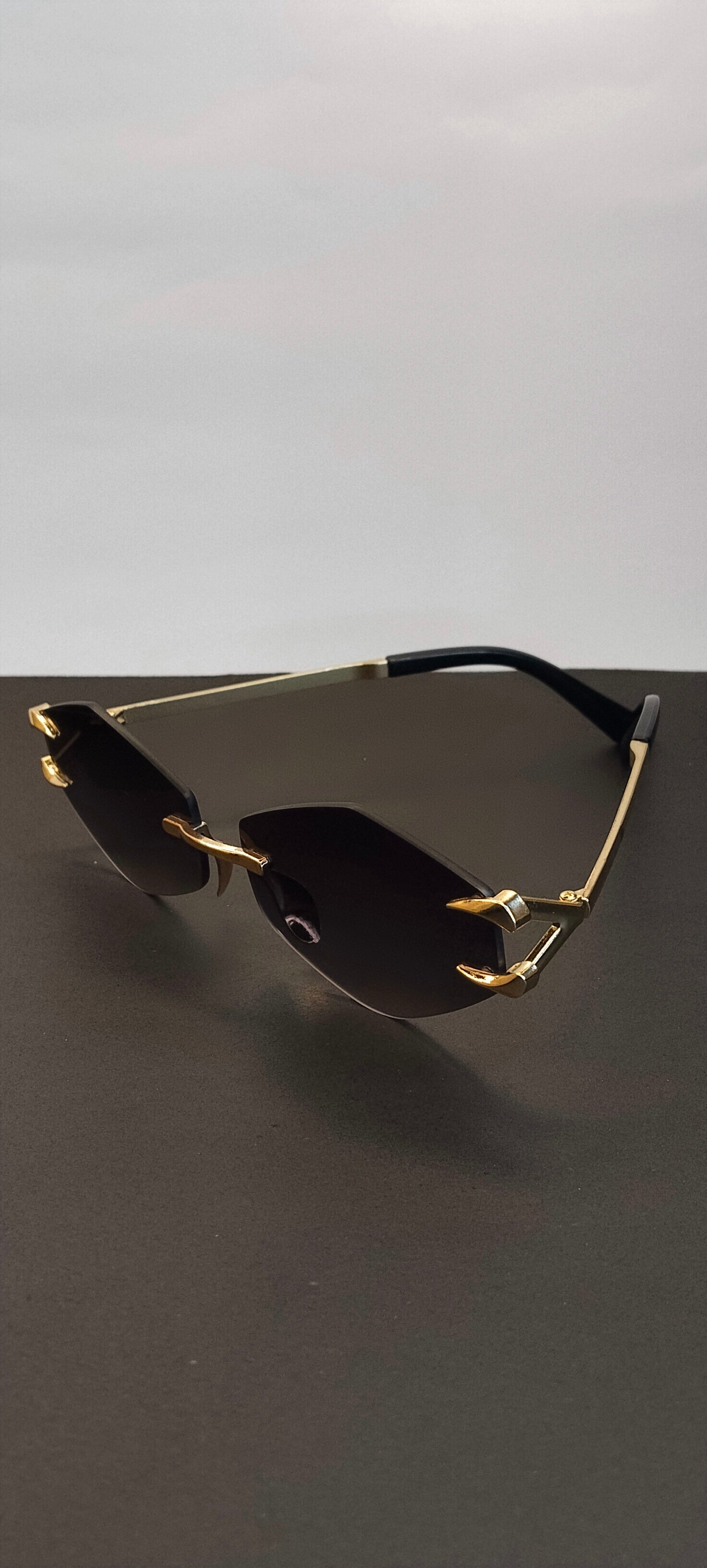 Diamond Cut Rimless Geometric Gold Sunglasses