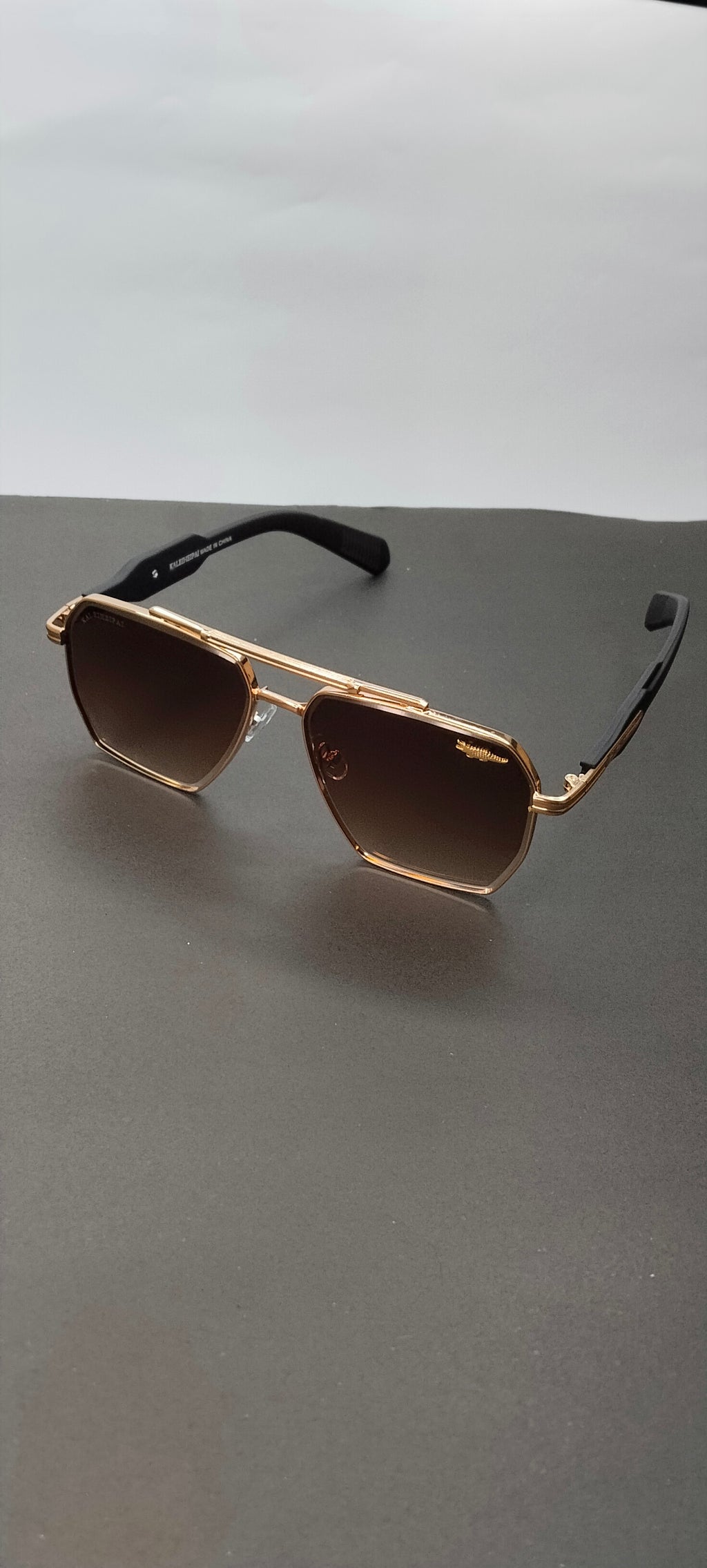 Gold Hexagon Gradient Sunglasses Double Bridge Frame