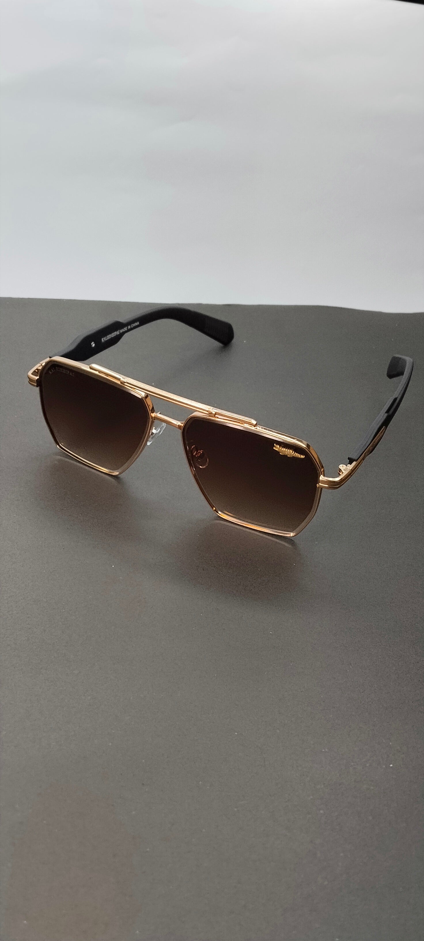 Gold Hexagon Gradient Sunglasses Double Bridge Frame