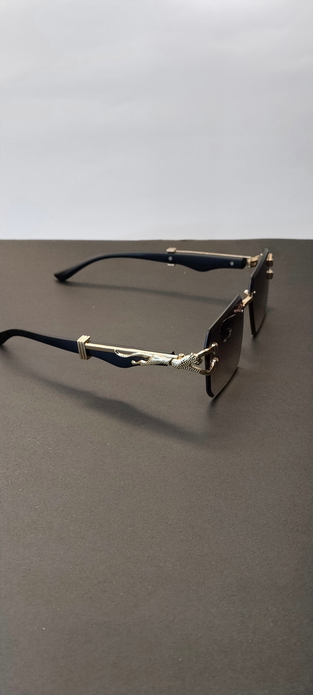 Gold Panther Rimless Rectangle Sunglasses