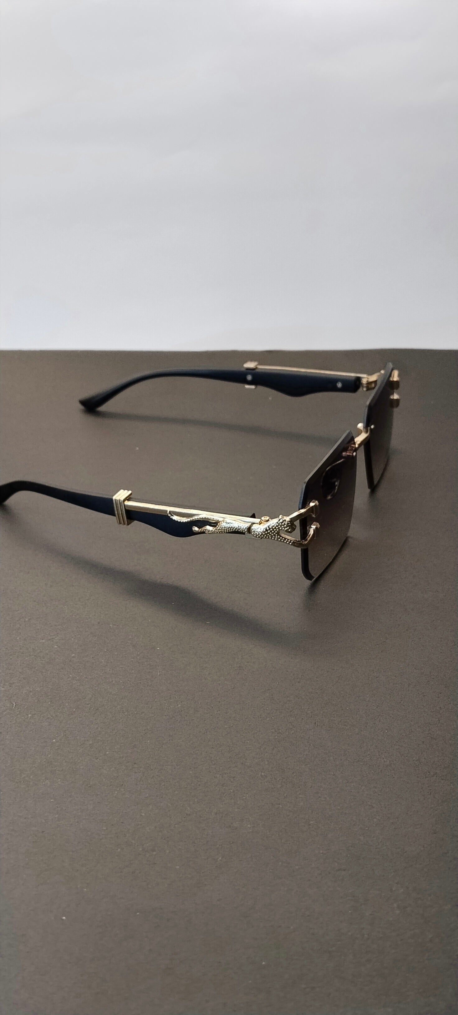 Gold Panther Rimless Rectangle Sunglasses