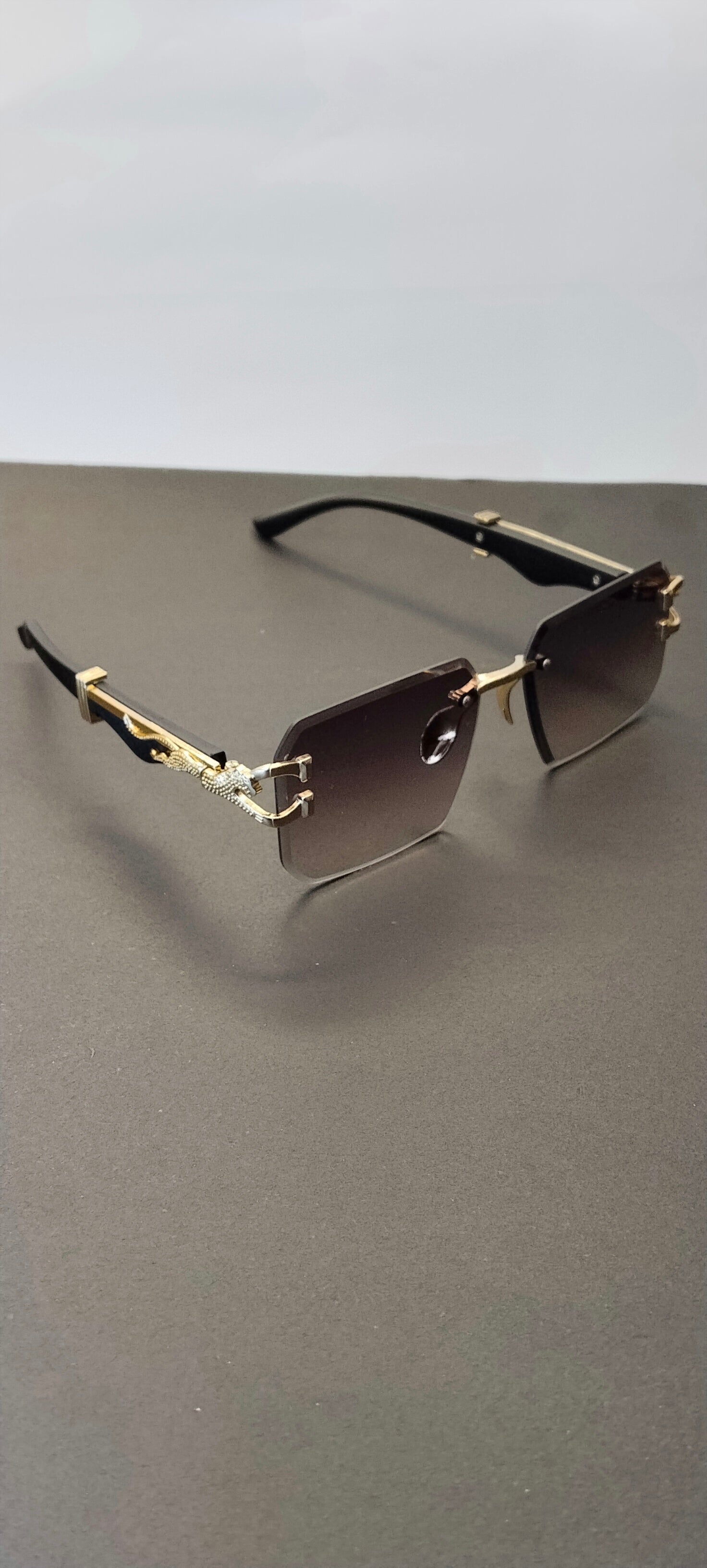 Gold Panther Rimless Rectangle Sunglasses